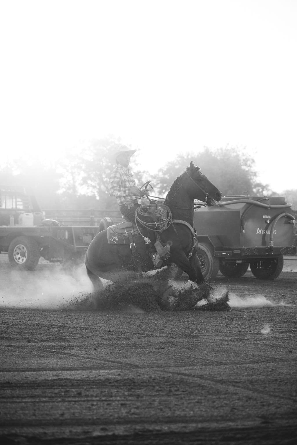 Stop in the dust, black and white